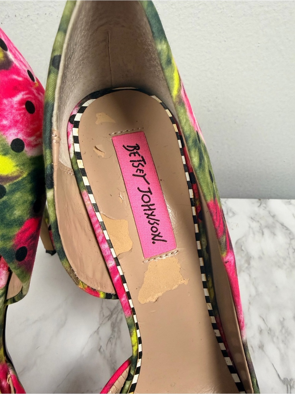BETSEY JOHNSON Multi-color Floral Polka Dot HARLY Pointed Toe Pumps Heels Sz 10 - Picture 3 of 7